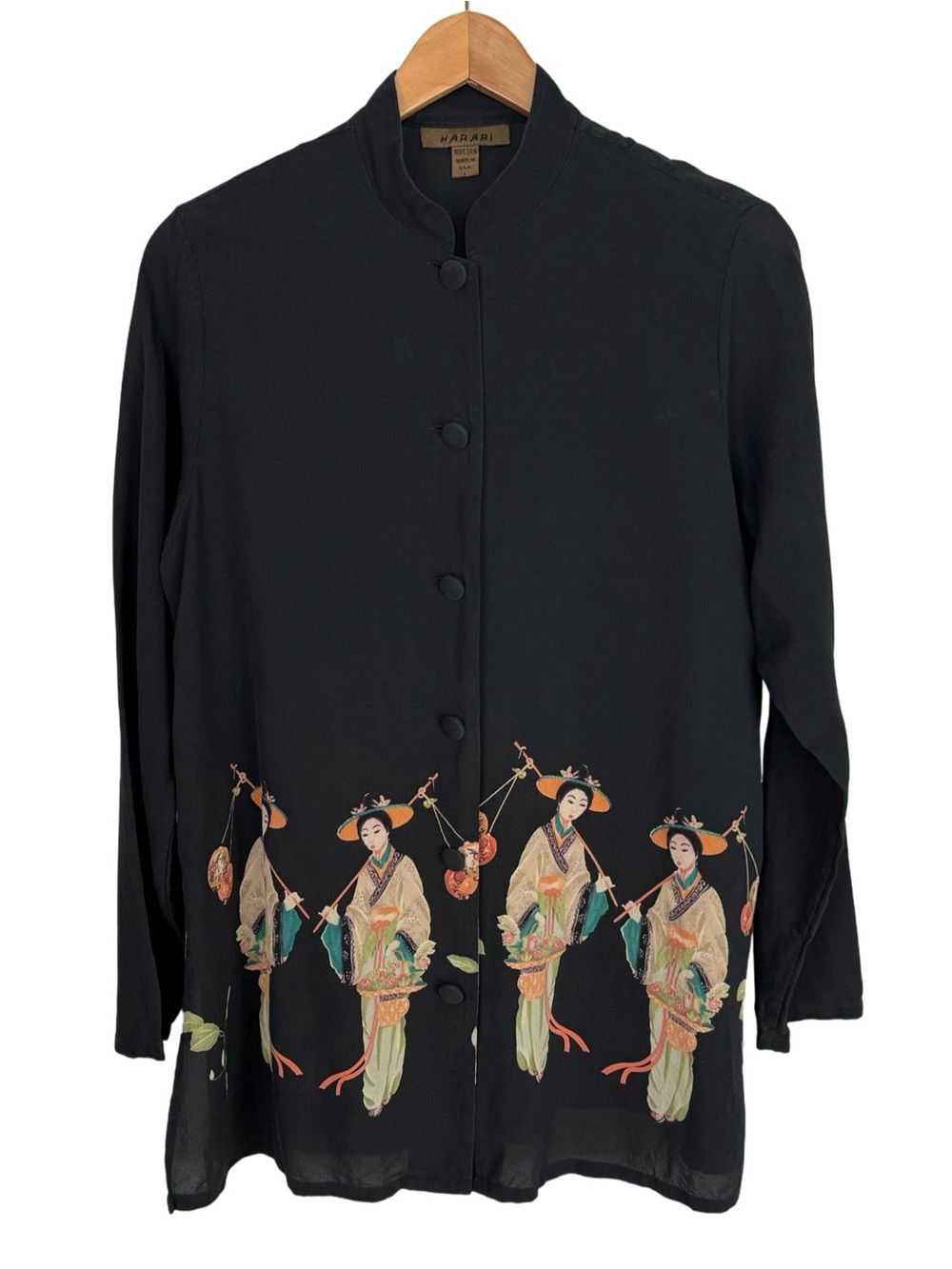 Harari Silk Black Long Sleeve Geisha Blouse size L